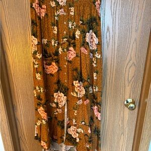 Eesome Brown and Pink Pleated Midi Skirt